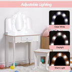 Set Tavolino da Trucco per Bambini con Specchio Triplo Illuminato e Sgabello