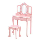 Set Tavolino da Trucco per Bambini con Specchio Triplo Illuminato e Sgabello