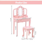 Set Tavolino da Trucco per Bambini con Specchio Triplo Illuminato e Sgabello