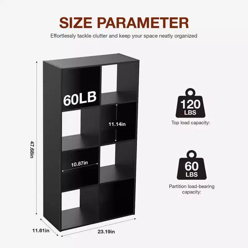 Organizzatore Portaoggetti a 8 Cubi con Pannelli Posteriori Rimovibili - Libreria Aperta Extra Lunga e Robusta da 47,7 Pollici