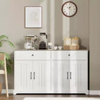 56 Farmhouse Buffet Cabinet - Storage Sideboard with Drawers, Adjustable Shelf & Barn Doors,White