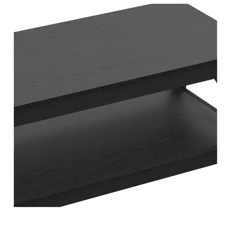 Tavolino da Caffè a 2 Livelli con Ripiano Portaoggetti, Tavolo Centrale Rettangolare da 100 cm con Telaio a X, Tavolino da Cocktail Moderno di Metà Secolo per Soggiorno, Nero