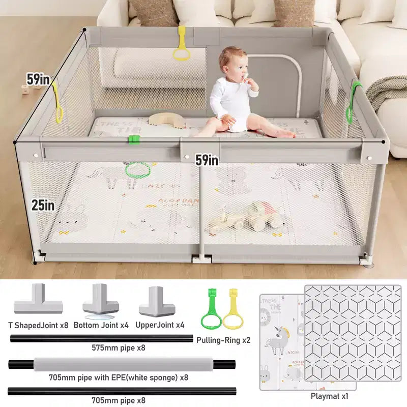 Box per bambini con tappeto, 150x150 cm, recinzione attività interna ed esterna per neonati e bambini piccoli