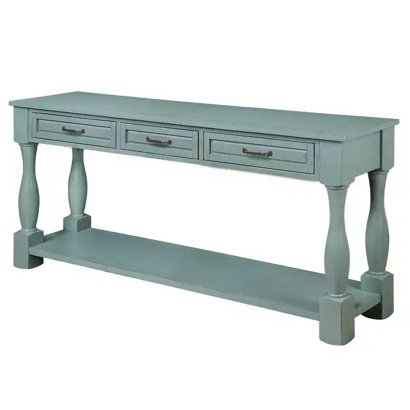 Consolle da 63'' con 3 cassetti e ripiano inferiore, blu retrò