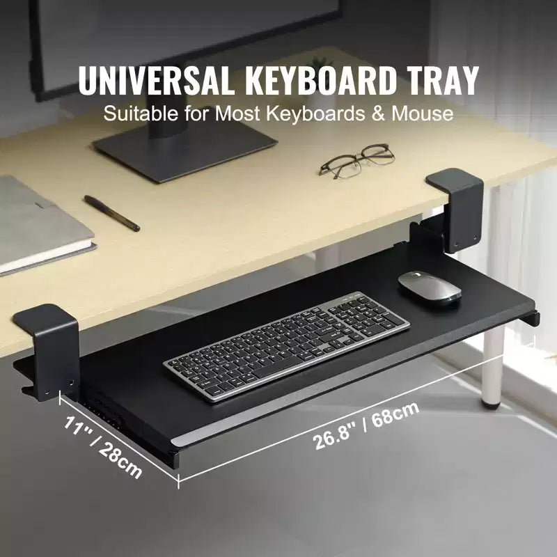 Vassoio per Tastiera Sottoscrivania con Morsetto – Piattaforma Ergonomica Estraibile, 68 x 28 cm