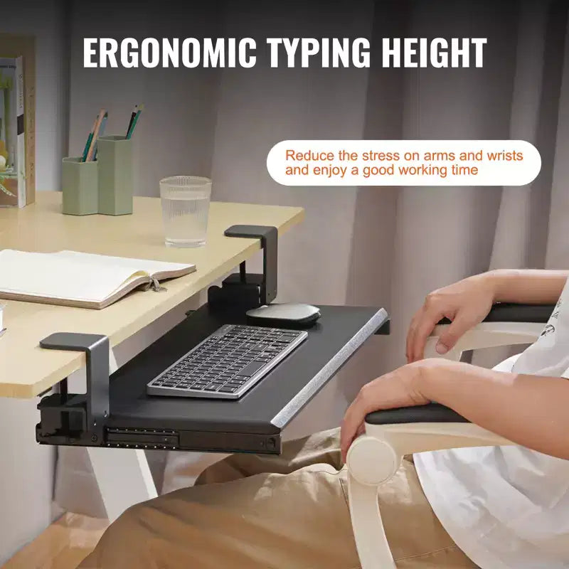 Vassoio per Tastiera Sottoscrivania con Morsetto – Piattaforma Ergonomica Estraibile, 68 x 28 cm
