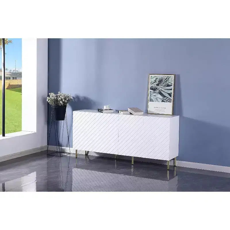 Mobile contenitore a 4 ante – Organizzatore in MDF di legno con gambe in metallo