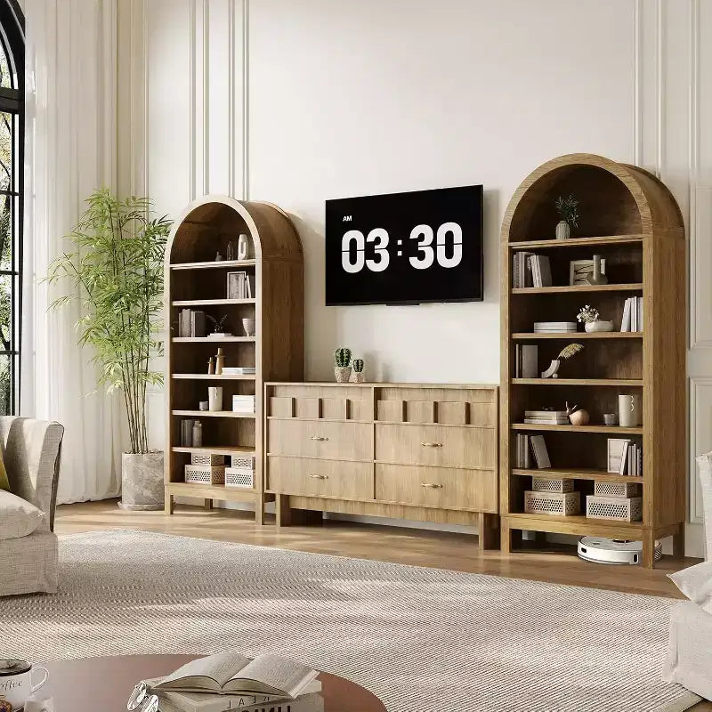 Armadio espositore ad arco da fattoria a 7 ripiani con ripiani regolabili, libreria alta autoportante per dispensa cucina soggiorno
