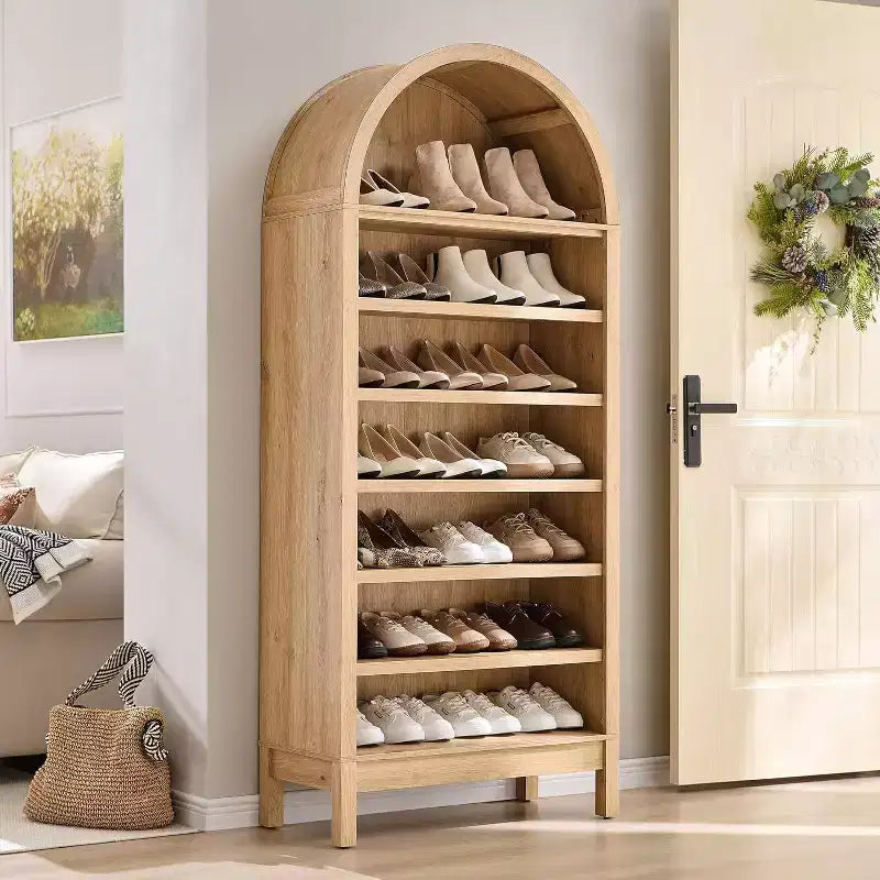 Armadio espositore ad arco da fattoria a 7 ripiani con ripiani regolabili, libreria alta autoportante per dispensa cucina soggiorno