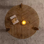 Tavolino da Caffè Rotondo Rustico in Legno - Finitura Naturale, Base a 3 Gambe