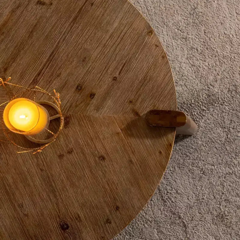 Tavolino da Caffè Rotondo Rustico in Legno - Finitura Naturale, Base a 3 Gambe