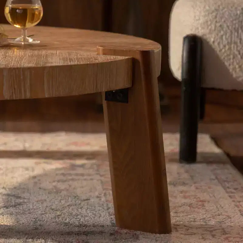 Tavolino da Caffè Rotondo Rustico in Legno - Finitura Naturale, Base a 3 Gambe