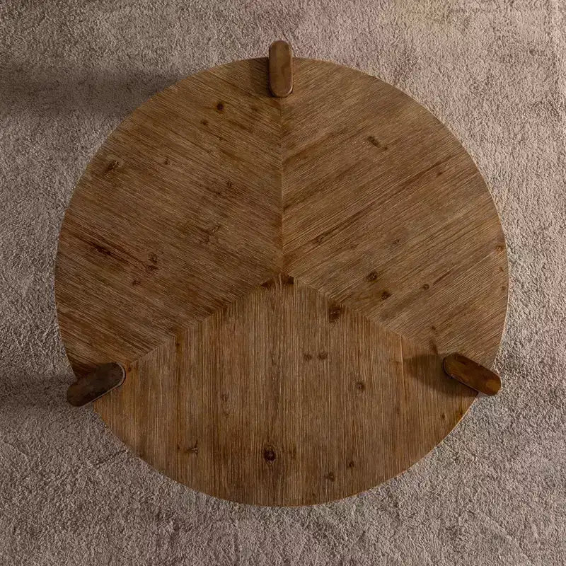 Tavolino da Caffè Rotondo Rustico in Legno - Finitura Naturale, Base a 3 Gambe