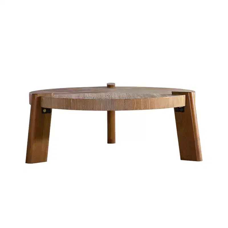Tavolino da Caffè Rotondo Rustico in Legno - Finitura Naturale, Base a 3 Gambe