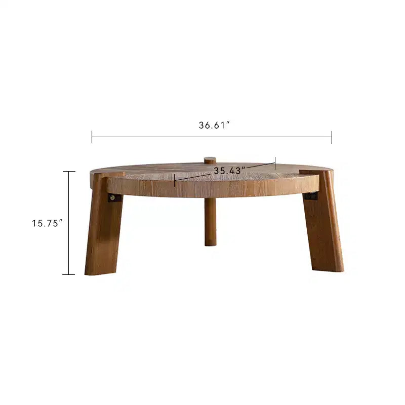 Tavolino da Caffè Rotondo Rustico in Legno - Finitura Naturale, Base a 3 Gambe