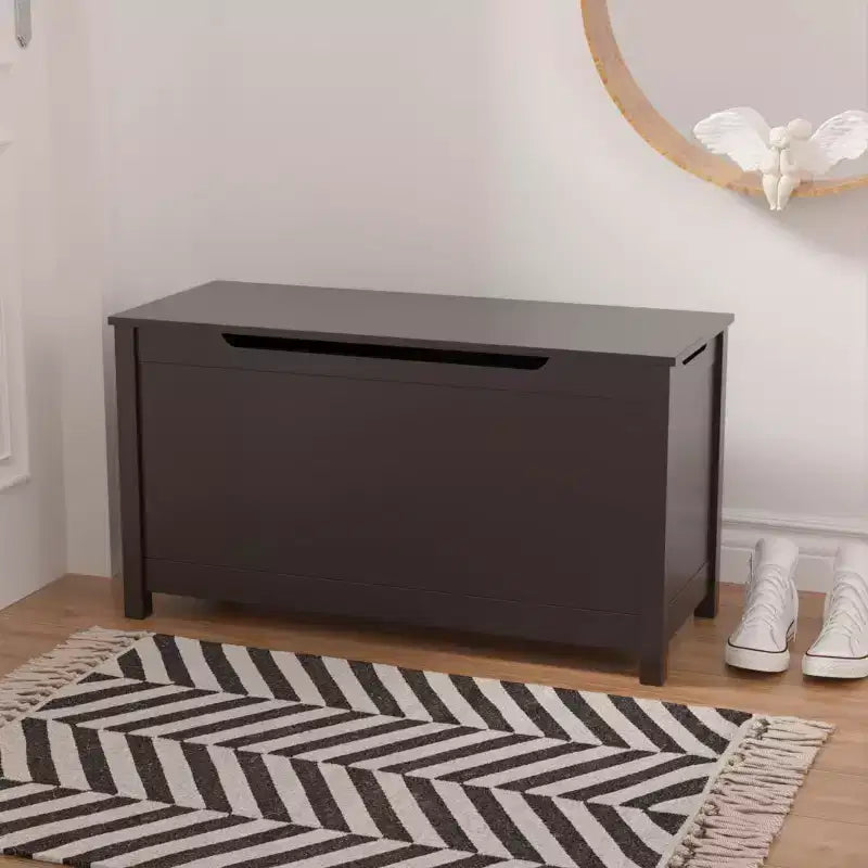 Baule portagiochi in legno con coperchio e cerniera di sicurezza, panca per bambini, marrone scuro (80 x 33 x 42,4 cm)
