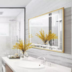 Specchio da parete LED per bagno 40x30 pollici con antiappannamento, cornice in alluminio e vetro flottante HD