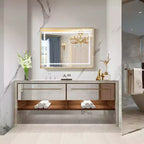 Specchio da parete LED per bagno 40x30 pollici con antiappannamento, cornice in alluminio e vetro flottante HD