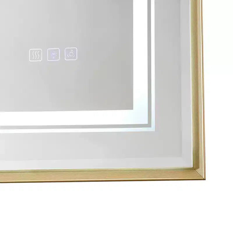 Specchio da parete LED per bagno 40x30 pollici con antiappannamento, cornice in alluminio e vetro flottante HD