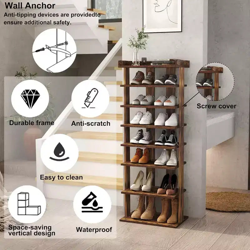 Scarpiera stretta in legno – Organizzatore verticale a 8 ripiani, contiene fino a 20 paia
