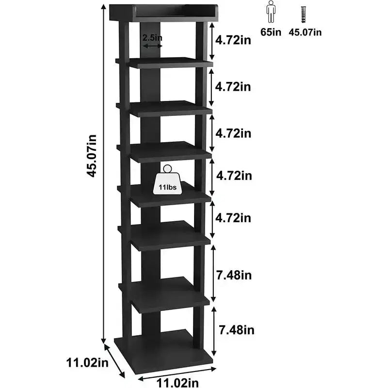 Scarpiera verticale sottile a 7 ripiani in legno per ingresso e armadio, può contenere 7-10 paia
