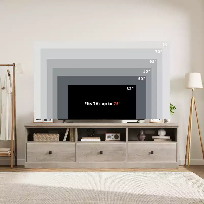 Mobile porta TV per televisori fino a 80 pollici con cassetto portaoggetti e ripiani aperti