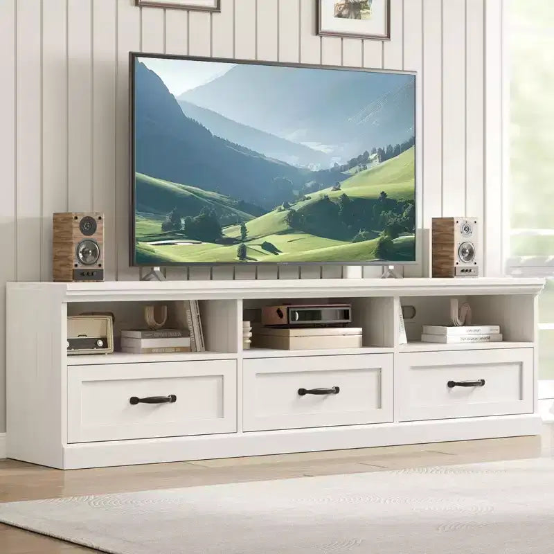 Mobile porta TV per televisori fino a 80 pollici con cassetto portaoggetti e ripiani aperti