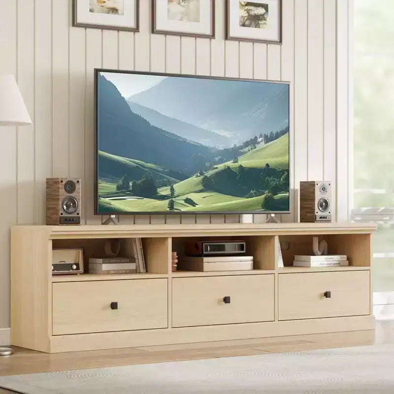 Mobile porta TV per televisori fino a 80 pollici con cassetto portaoggetti e ripiani aperti