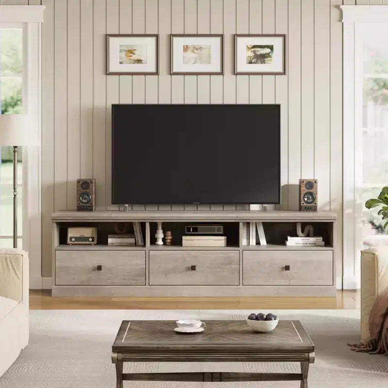 Mobile porta TV per televisori fino a 80 pollici con cassetto portaoggetti e ripiani aperti