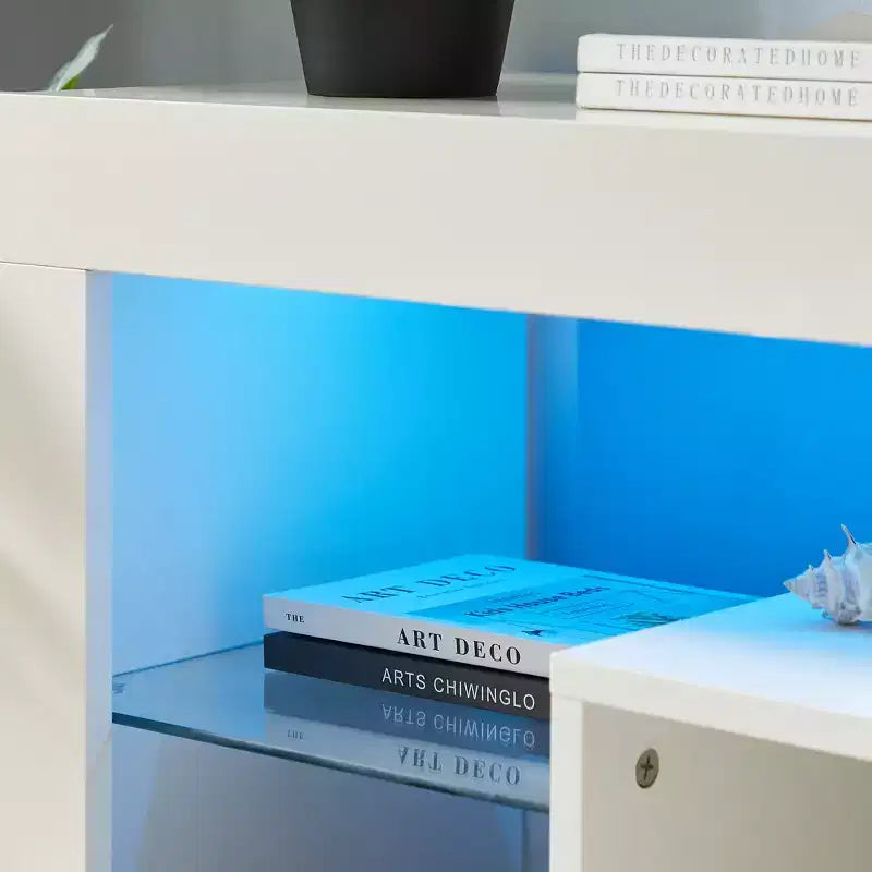 Mobile TV moderno a LED con cassetti e ripiano in vetro