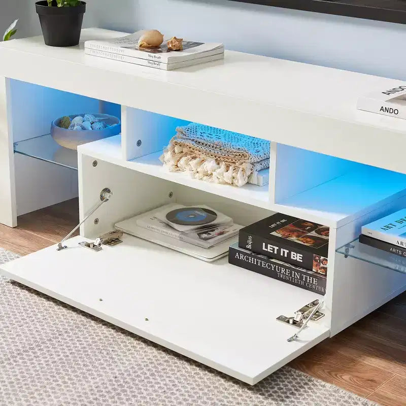 Mobile TV moderno a LED con cassetti e ripiano in vetro