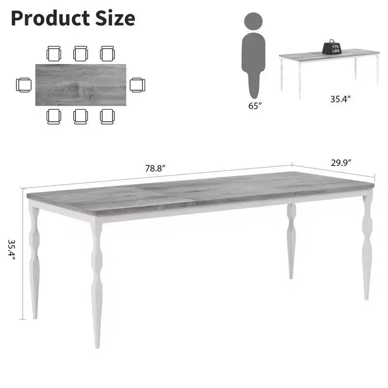 Tavolo da Pranzo Rettangolare per 6 Persone – Tavolo da Cucina Grande con Piano da 190 cm