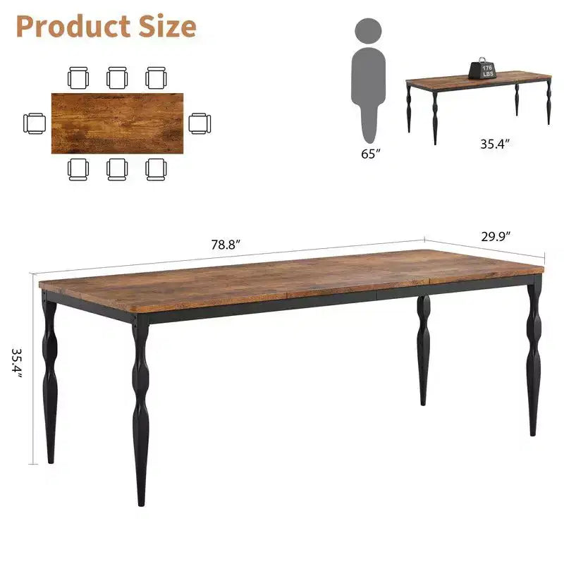 Tavolo da Pranzo Rettangolare per 6 Persone – Tavolo da Cucina Grande con Piano da 190 cm