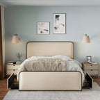 Letto matrimoniale in metallo con piattaforma e testiera imbottita e 4 cassetti contenitore - Beige