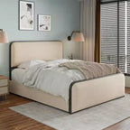 Letto matrimoniale in metallo con piattaforma e testiera imbottita e 4 cassetti contenitore - Beige