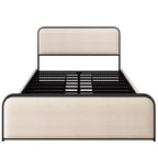 Letto matrimoniale in metallo con piattaforma e testiera imbottita e 4 cassetti contenitore - Beige