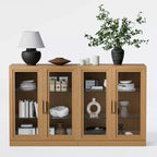 Credenza a Buffet con 4 Ante in Vetro e Ripiani Regolabili