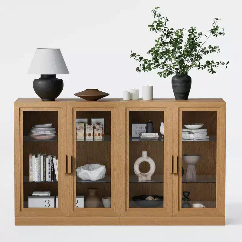 Credenza a Buffet con 4 Ante in Vetro e Ripiani Regolabili