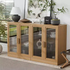Credenza a Buffet con 4 Ante in Vetro e Ripiani Regolabili