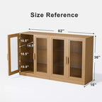 Credenza a Buffet con 4 Ante in Vetro e Ripiani Regolabili