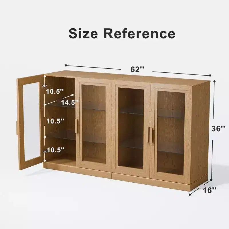 Credenza a Buffet con 4 Ante in Vetro e Ripiani Regolabili