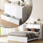 Letto a scomparsa matrimoniale moderno con porte USB, 2 cassetti e materasso da 12 cm