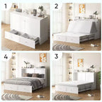Letto a scomparsa matrimoniale moderno con porte USB, 2 cassetti e materasso da 12 cm