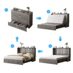 Letto a scomparsa matrimoniale moderno con porte USB, 2 cassetti e materasso da 12 cm