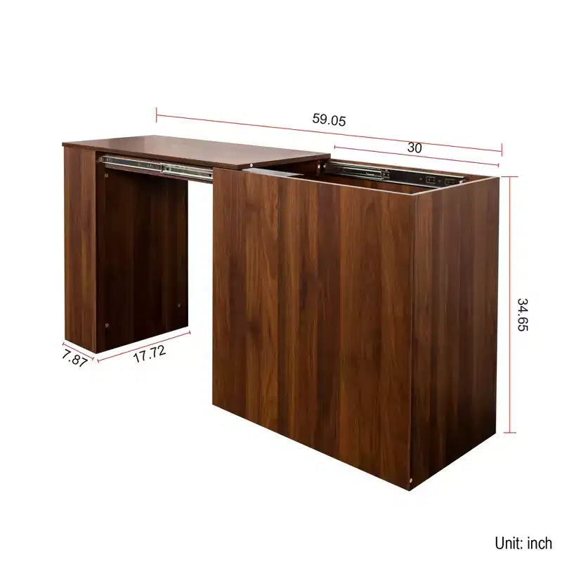Scrivania ad angolo allungabile in legno rustico con cassetti e ripiani aperti