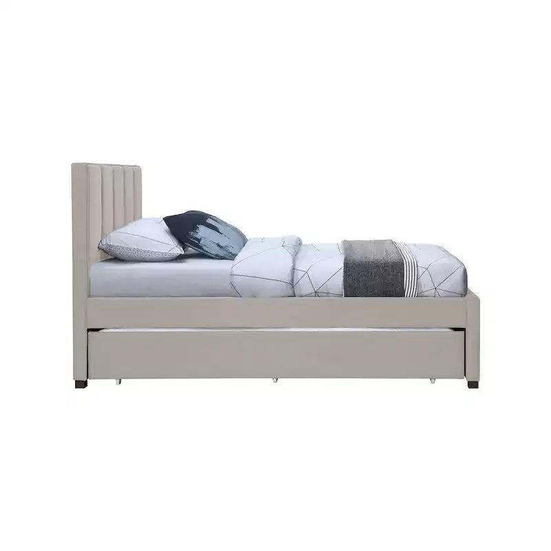 Letto estraibile doppio in tessuto effetto lino
