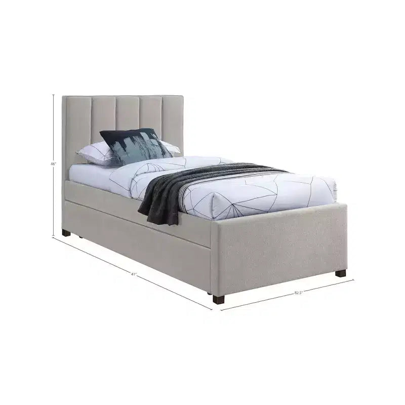 Letto estraibile doppio in tessuto effetto lino