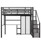 Letto a soppalco full size con scrivania, armadio e scala contenitore