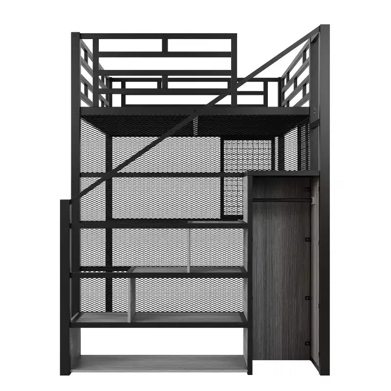 Letto a soppalco full size con scrivania, armadio e scala contenitore