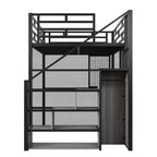 Letto a soppalco full size con scrivania, armadio e scala contenitore